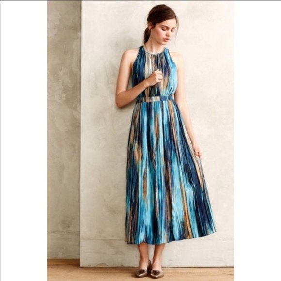Anthropologie - Paper Crown "Rivier" Blue Multi-colored Maxi Dress - Picture 1 of 4